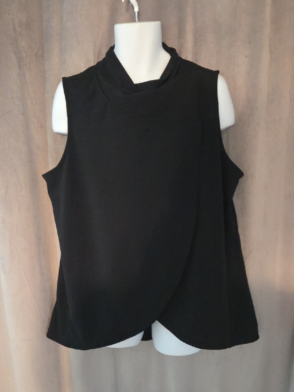 Joe Fresh 1x Black Draped Front Sleeveless Button Top